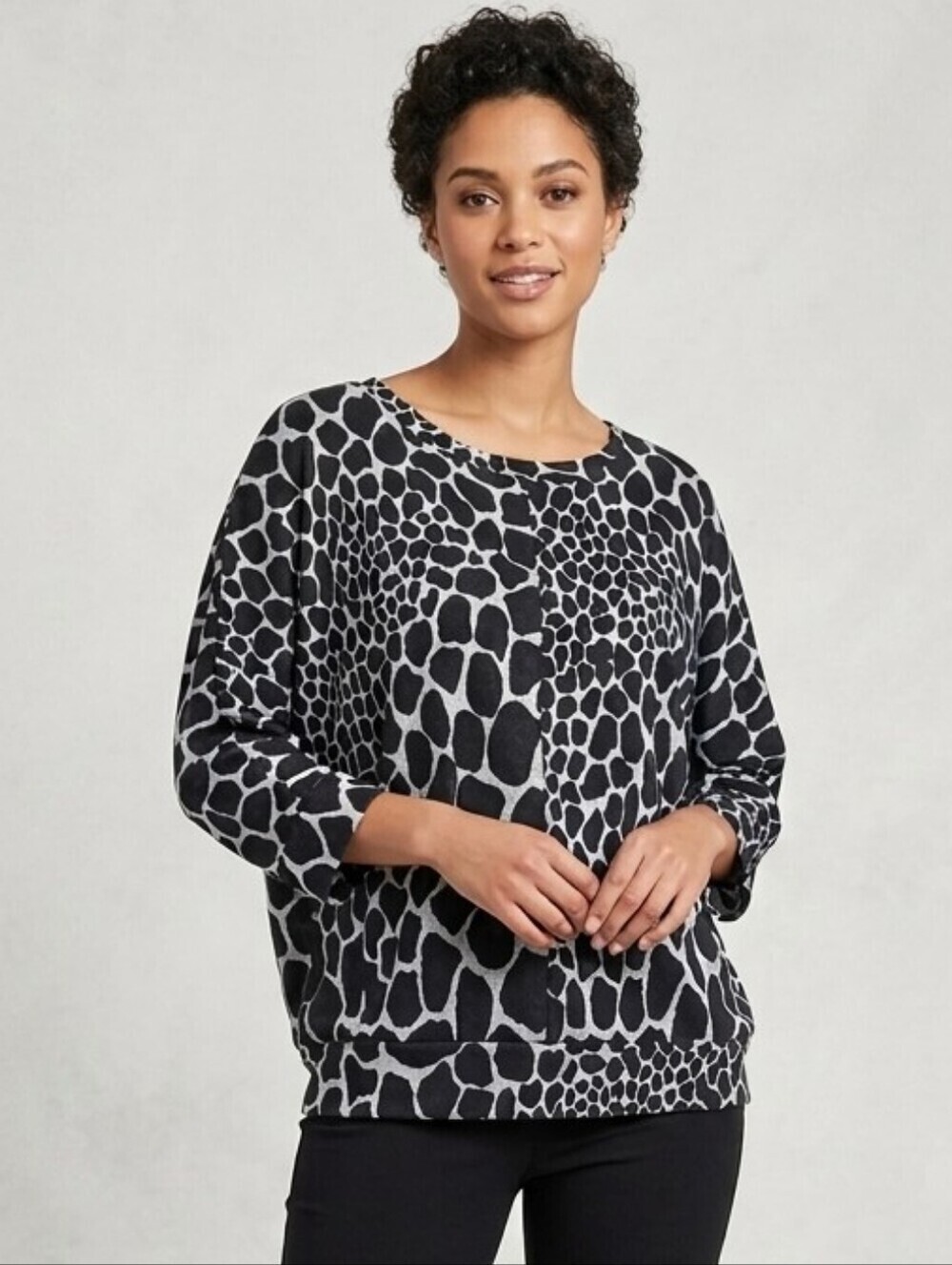 EVER SASSY Animal Print Top, Dolman Sleeves, Round Neck, Made in Turkey